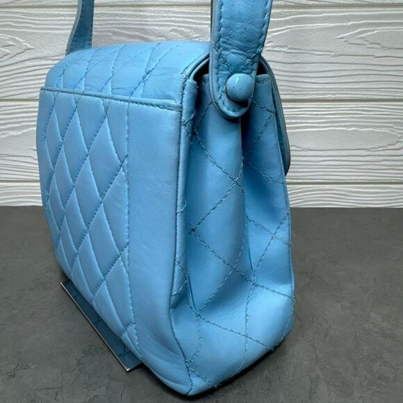 CHANEL 24K Vintage Flap Bag Lambskin Leather Quilted Chain Purse Blue - Picture 5 of 15